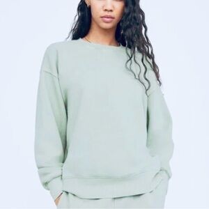 TNA Aritzia Cozy Boyfriend Fleece Pullover Crewneck Sweatshirt Pale Green XS